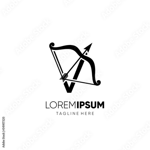 Letter V Bow Archery Logo Design Vector Icon Graphic Emblem Illustration 