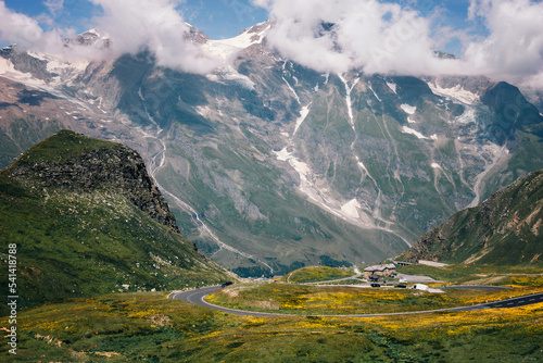 Beautiful view of the high Alpine road Grossglockner, Austria. Tyrol, Europe. Tourist destination, tourist attraction. Concept of autotourism. photo