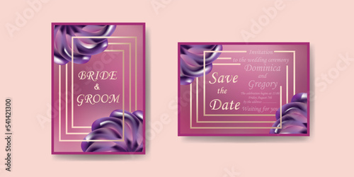 Set of templates for invitations, cards and covers in pink colors. Vector image of abstract flowers, eps