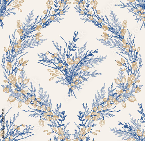Seamless pattern with berries. Blue
