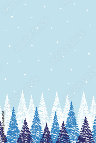 Hand drawn Christmas trees. Winter landscape. Layout. Vector illustration
