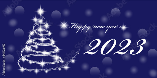 Banner size happy new year 2023 wish with christmass tree and snowflakes