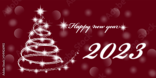 Banner size happy new year 2023 wish with christmass tree and snowflakes