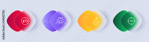 Pay taxes set icon. Financial management, coin, umbrella, eye, calendar, time to pay, no hidden fees, transparent, aim, sight. Business concept. Neomorphism style. Vector line icon for Business