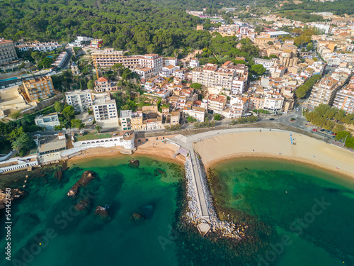 Sant Feliu de Guíxols on the Costa Brava of Gerona tourist beach turquoise Mediterranean sea panoramic view aerial view photo