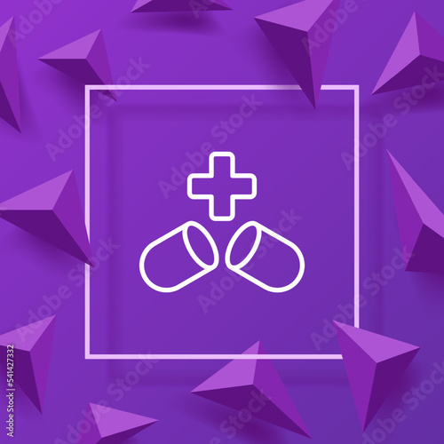 Pill with cross line icon. Tablet, prescription, cure, doctor, hospital, patient, treatment, eco friendly, BAA, vitamins, pain killer, analgesic, antibiotic. Healthcare concept. Vector line icon