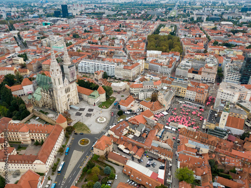 Drone view of the Zagreb Cathedral, Croatia, bird eye