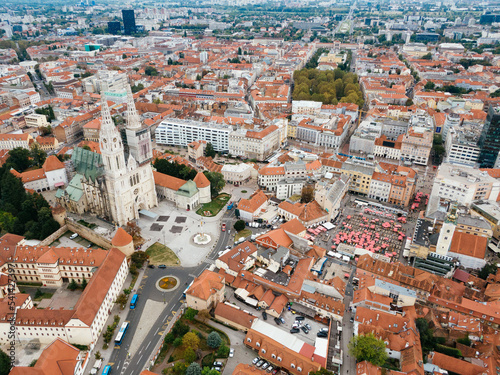 Drone view of the Zagreb Cathedral, Croatia, bird eye