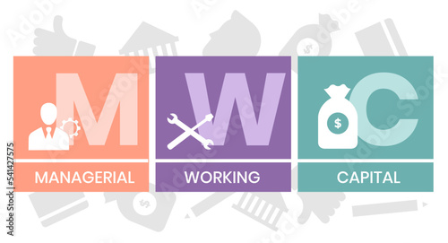 MWC - managerial working capital. acronym business concept. vector illustration concept with keywords and icons. lettering illustration with icons for web banner, flyer, landing page, presentation