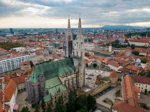 Drone view of the Zagreb Cathedral, Croatia