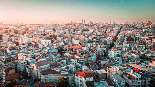 Aerial view of Istanbul city during a sunset 