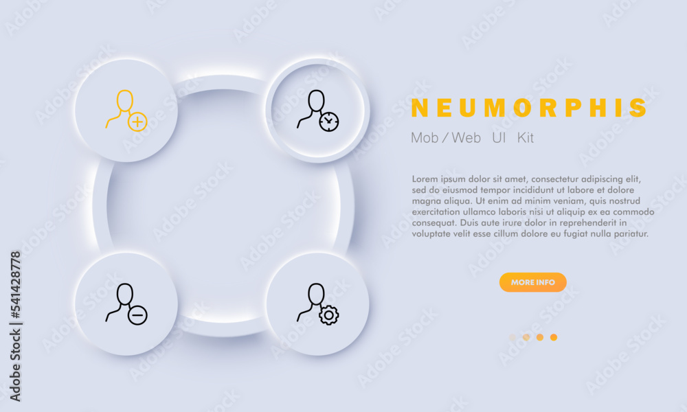 People with website buttons set icon. Plus, clock, client base, add, minus, remove, gear, management, customers, profile, personal data. Business concept. Neomorphism. Vector line icon for Business People with website buttons set icon. Plus, clock, client base, add, minus, remove, gear, management, customers, profile, personal data. Business concept. Neomorphism. Vector line icon for Business