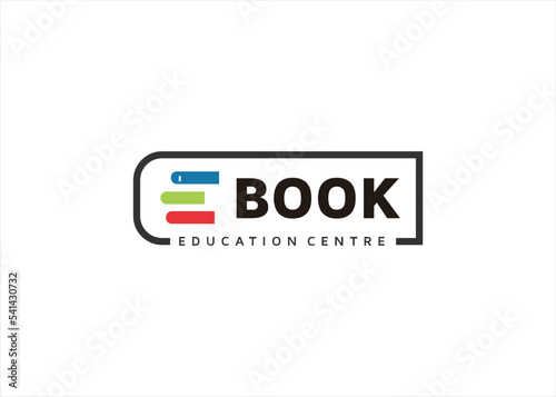 book logo design with abstract letter E symbol
