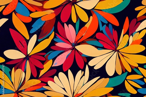 bright contrast multicolored floral pattern with brush strokes of paint