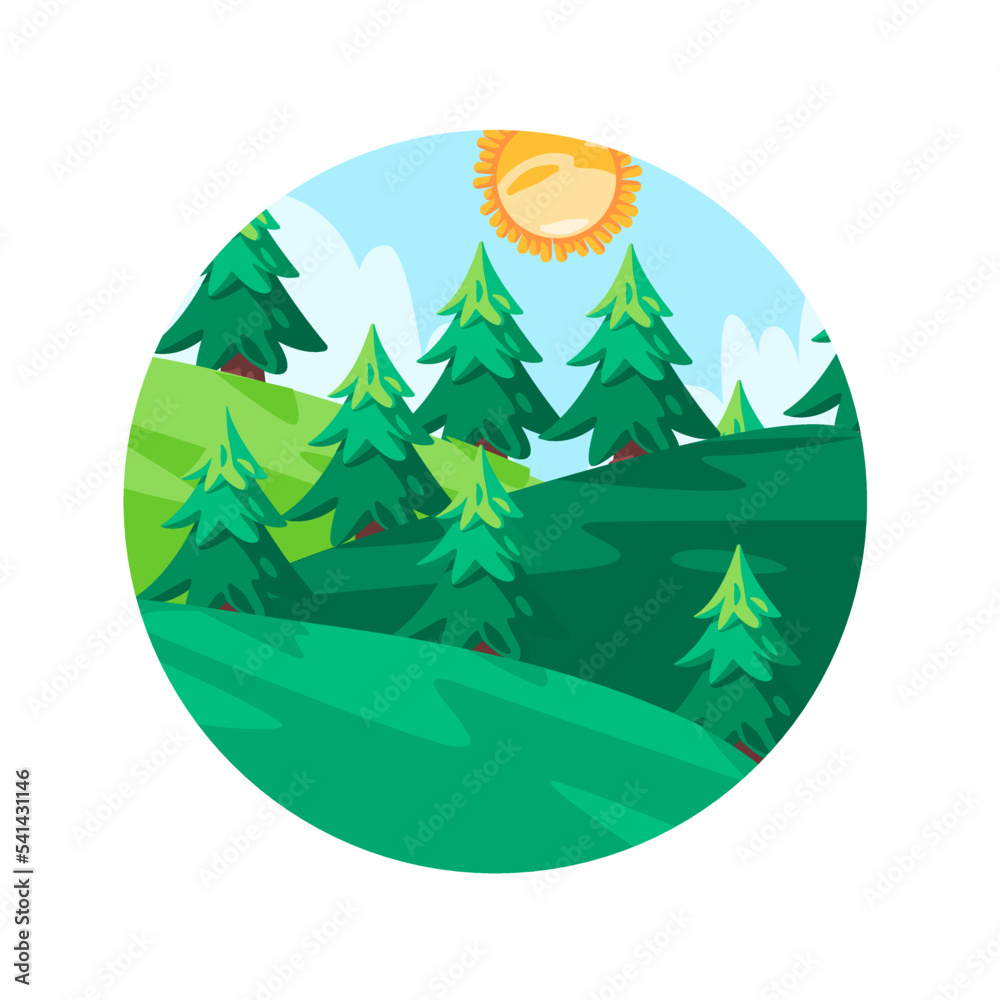 Pine forest tree natural landscape illustration round circle icon logo