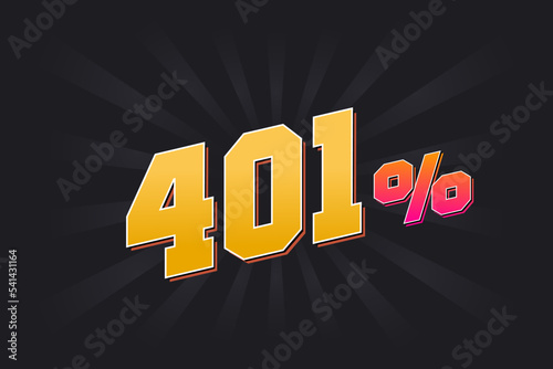 401% discount banner with dark background and yellow text. 401 percent sales promotional design.
