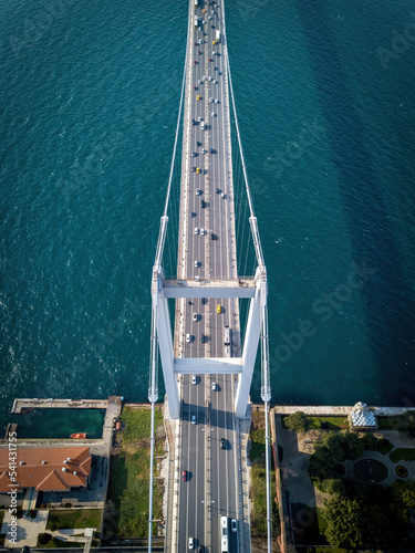 Fantactic aerial views of Istanbul Bosphorus bridge (15 July Martyrs Bridge) (aerial drone photo). Istanbul, Turkey