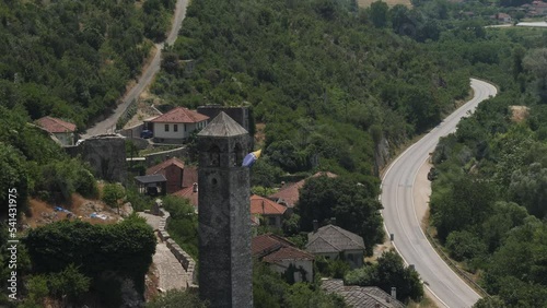 Fortification Tower at Pocitelj, Bosnian Flag in Wind, Bosnia and Herzegovina