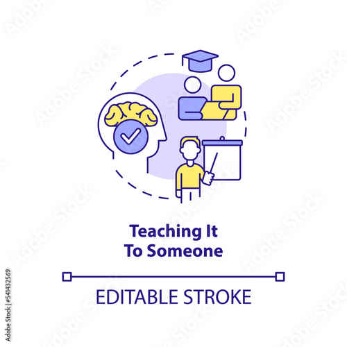 Teaching information to someone concept icon. Retain knowledge. Memorization strategy abstract idea thin line illustration. Isolated outline drawing. Editable stroke. Arial, Myriad Pro-Bold fonts used