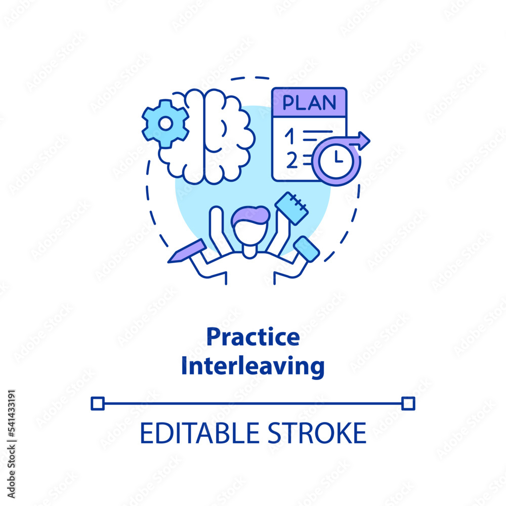 Focus on multitasking learning concept icon. Interleaving memory method. Productivity abstract idea thin line illustration. Isolated outline drawing. Editable stroke. Arial, Myriad Pro-Bold fonts used Focus on multitasking learning concept icon. Interleaving memory method. Productivity abstract idea thin line illustration. Isolated outline drawing. Editable stroke. Arial, Myriad Pro-Bold fonts used