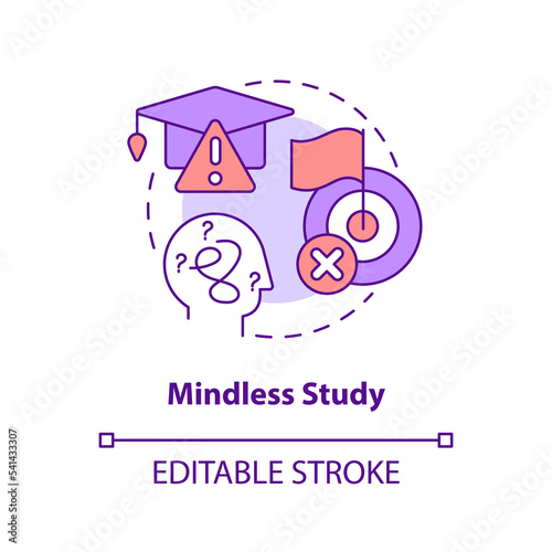 Mindless study concept icon. Understanding learned material. Ineffective memorize tip abstract idea thin line illustration. Isolated outline drawing. Editable stroke. Arial, Myriad Pro-Bold fonts used