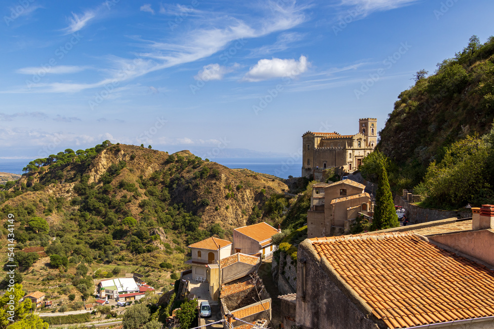 Fototapeta premium View of the Church of Santa Lucia in Savoca. Popular because of the movie The Godfather, where several scenes were shot. Sicily. Italy