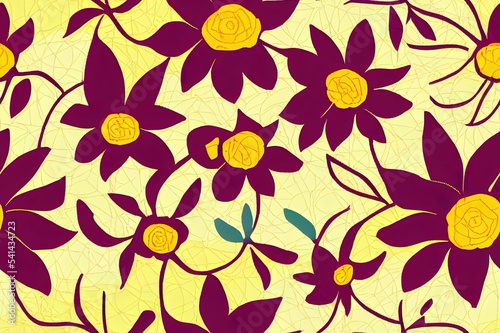 Groovy flowers hippie seamless pattern funny boho yellow palette