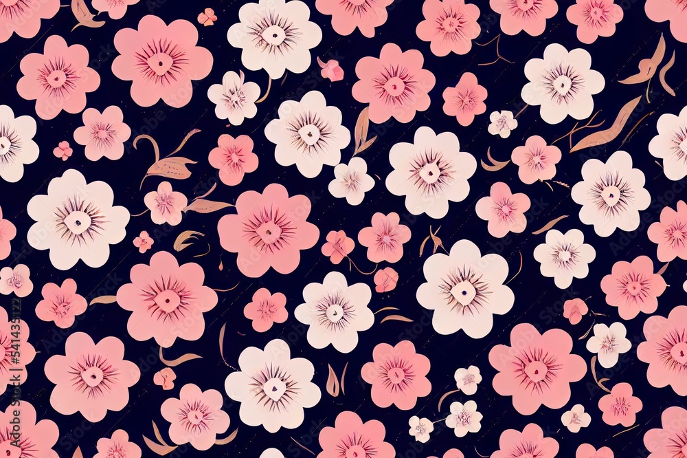 Naklejka premium Seamless pattern with abstract flowers and leave. Creative floral surface design. background