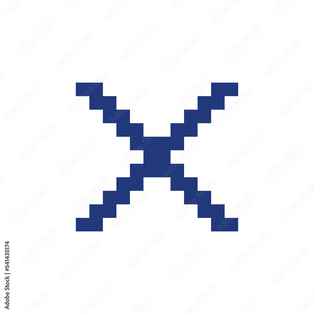 Cross mark pixelated RGB color ui icon. Delete action. Cancel button. Close. Simplistic filled 8bit graphic element. Retro style design for arcade, video game art. Editable vector isolated image