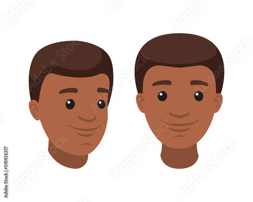 Handsome African American Man Character Demonstrating Face Emotion Vector Set