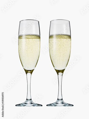 Two champagne glasses filled with champagne