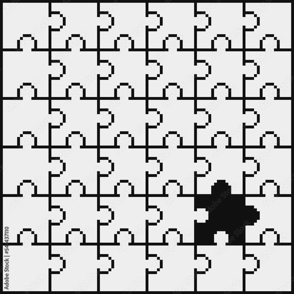 Puzzle piece pixel art style design for web, sticker, mobile app, isolated  black and white vector illustration. 1-bit sprite. Stock Vector, pixel  piece 