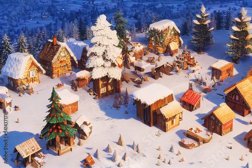 isometric view of christmas winter village