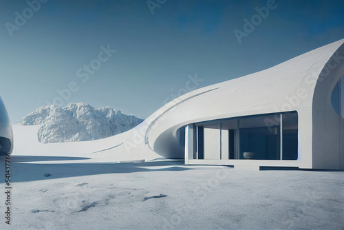 modern house in the snowy mountains