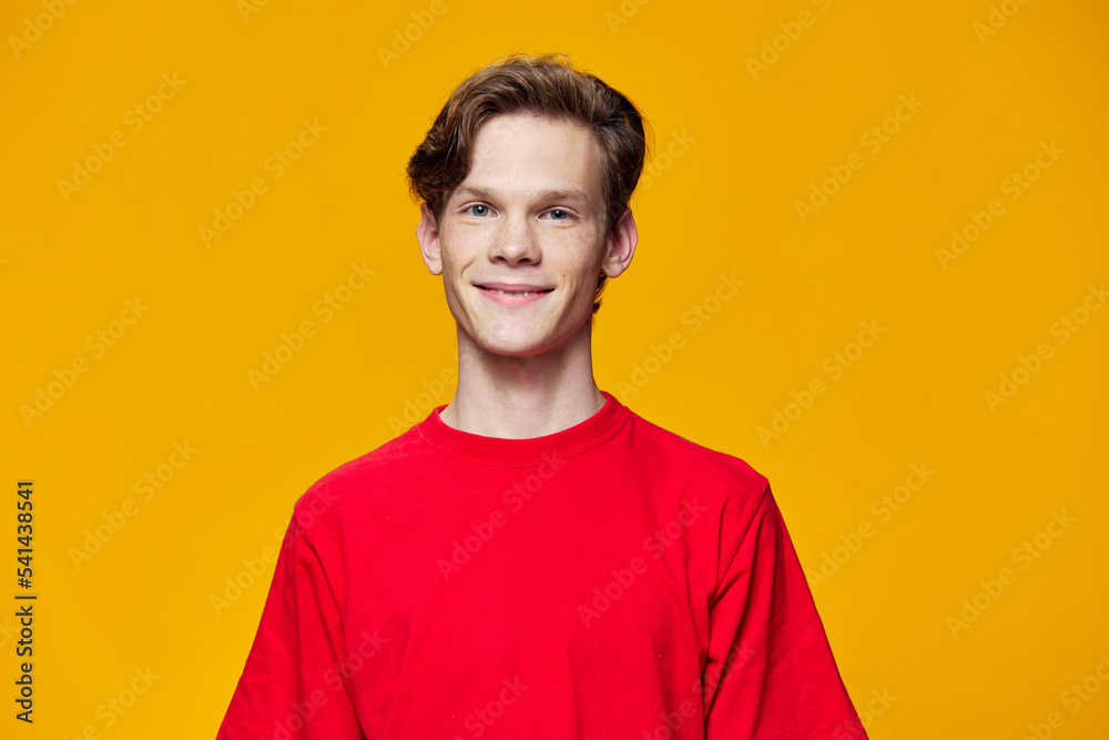 portrait of a nice, nice guy in a red T-shirt portrait of a nice, nice guy in a red T-shirt