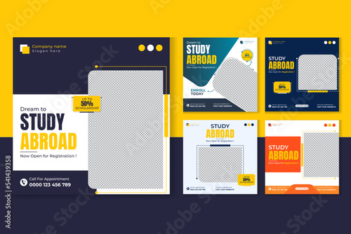 Study abroad social media post design template set