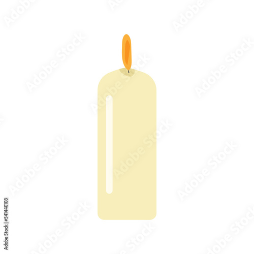 Burning paraffin candle. Home decor to create coziness. An element for design. Vector illustration. White isolated background. 