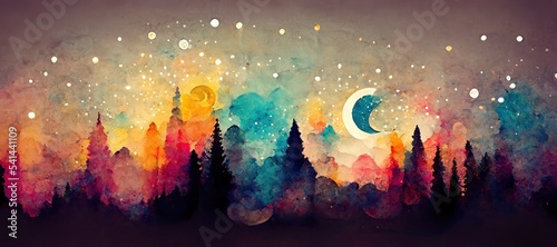 starry night watercolor style © Gasi