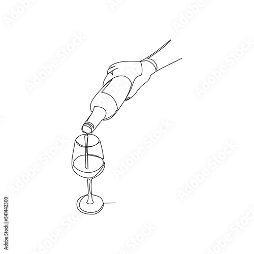 Vector illustration of wine bottle and glass drawn in line art style