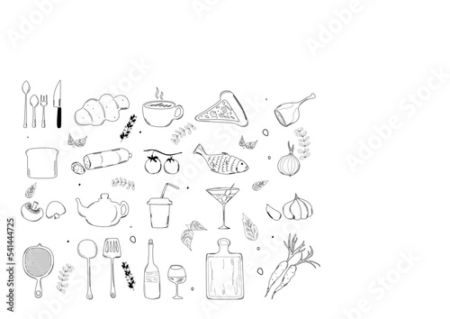 Vector set with food and drink hand drawn