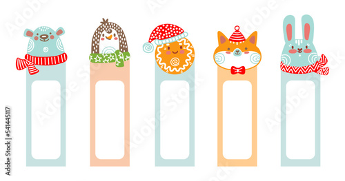 Set of bookmarks with cute Christmas characters vector