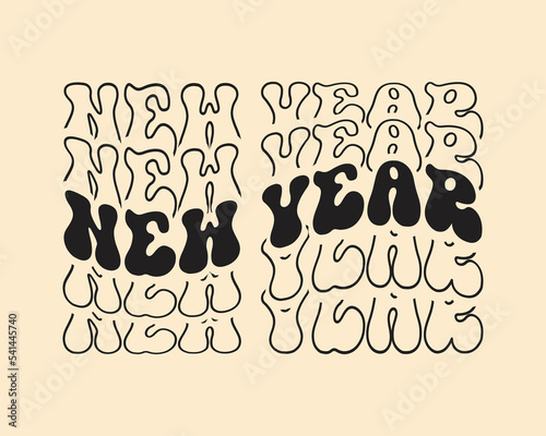 New Year repeat text retro groovy typography on lite pink background