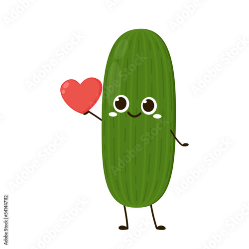 Cucumber. Cute cartoon vegetable vector character isolated on white background. Cucumber mascot.