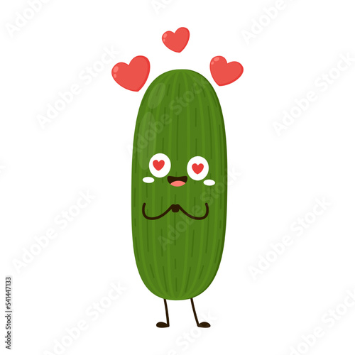 Cucumber. Cute cartoon vegetable vector character isolated on white background. Cucumber mascot.
