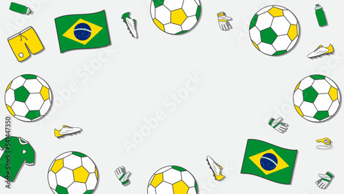 Football Background Design Template. Football Cartoon Vector Illustration. Tournament In Brazil