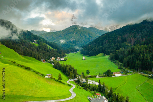 Santa Maddalena village with amazing Dolomites mountains on the background, South Tyrol, Italy