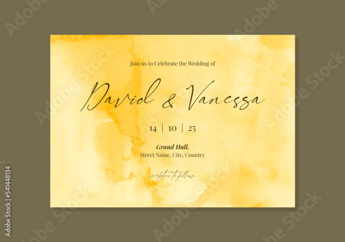 Pastel yellow watercolor wedding invitation card template