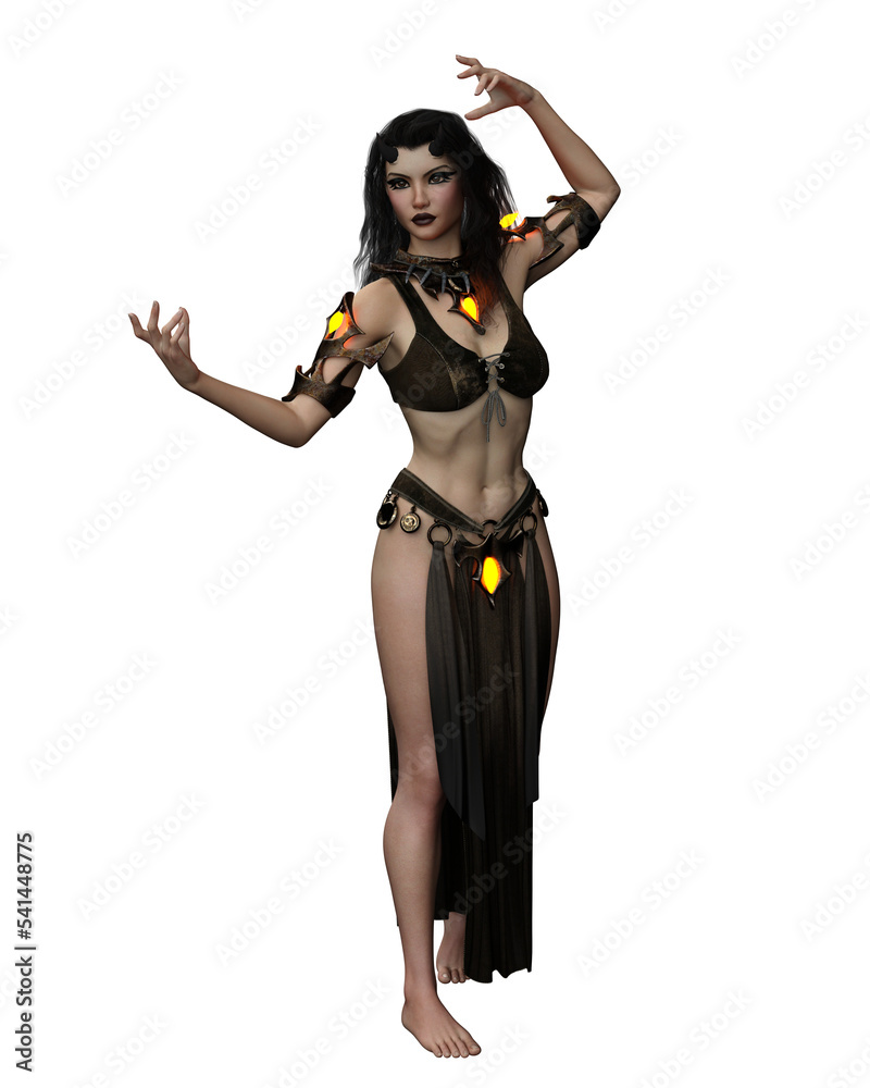 Beautiful demon woman casting spell. 3D illustration isolated on transparent background. Beautiful demon woman casting spell. 3D illustration isolated on transparent background.