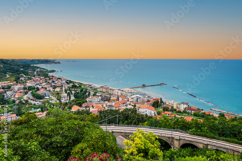 High angle view of the coast of San VIto Chietino at sunset