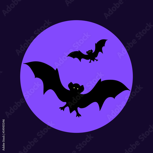 Two bats on the background of the moon.